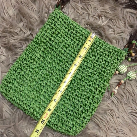 FREE WITH $25 PURCHASE Sun N Sand Woven Bag-Crossbody-Beaded Accents-Green/Brown - Picture 8 of 15